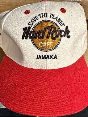Hat on red and white Hard Rock Cafe cap